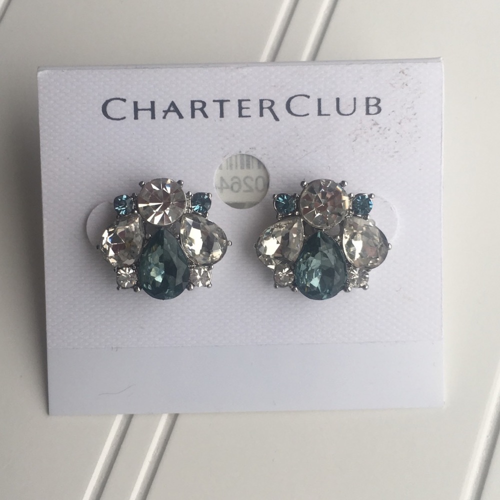 Blue/Clear Rhinestone Stud Earrings / Charter Club